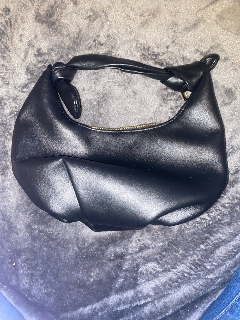 Kayla Ava Sleek Black Knotted-Handle Shoulder Bag